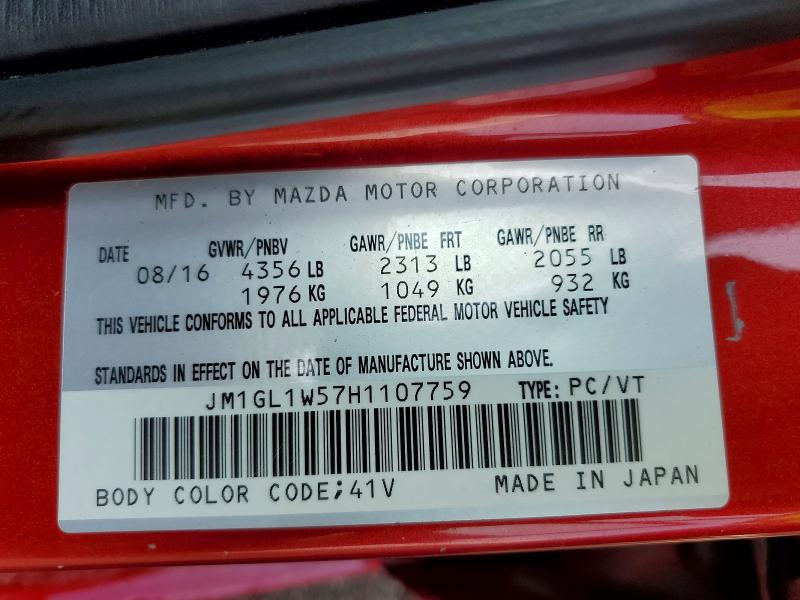 61423946 :رقم المزاد ، JM1GL1W57H1107759 vin ، 2017 Mazda 6 مزاد بيع