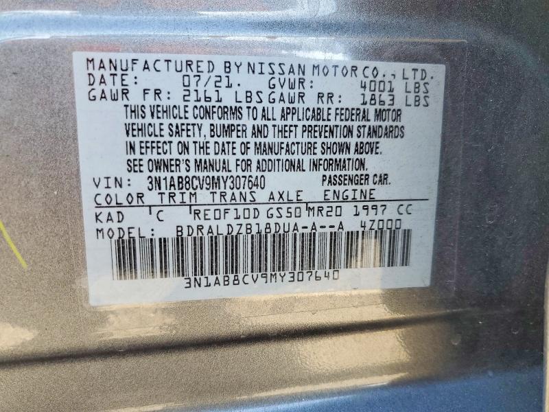 2021 Nissan Sentra მანქანა იყიდება აუქციონზე, vin: 3N1AB8CV9MY307640, აუქციონის ნომერი: 60977216