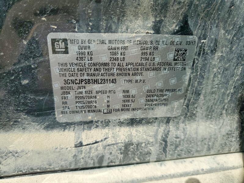 Продажа на аукционе авто 2017 Chevrolet Trax, vin: 3GNCJPSB3HL231143, номер лота: 59656656