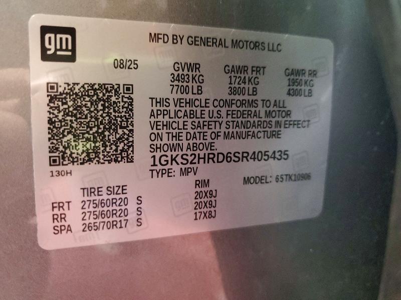 59295536 :رقم المزاد ، 1GKS2HRD6SR405435 vin ، 2025 Gmc Yukon Xl مزاد بيع
