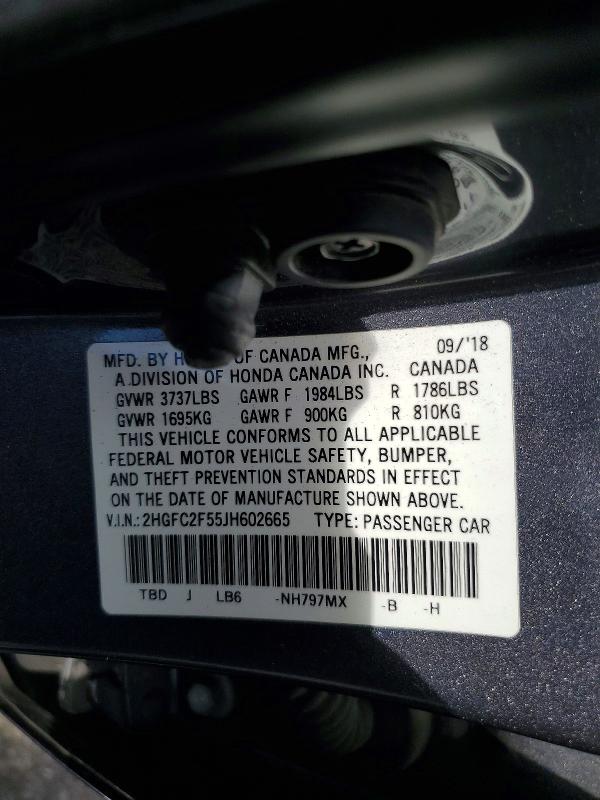 Продажа на аукционе авто 2018 Honda Civic, vin: 2HGFC2F55JH602665, номер лота: 62091076
