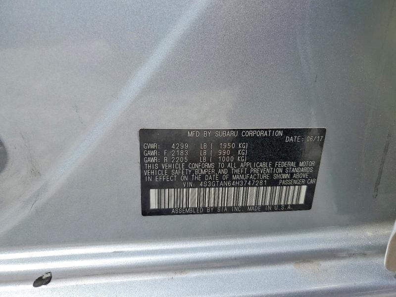 61010006 :رقم المزاد ، 4S3GTAN64H3747281 vin ، 2017 Subaru Impreza مزاد بيع