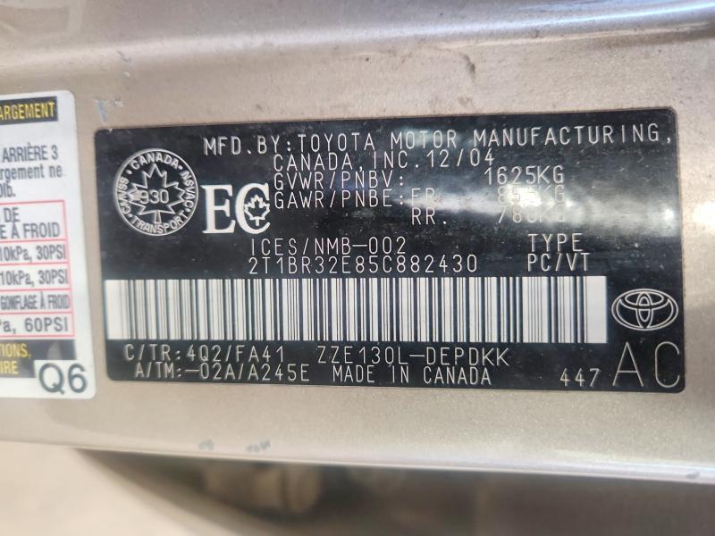 Aukcja sprzedaży 2005 Toyota Corolla, vin: 2T1BR32E85C882430, numer aukcji: 59134416
