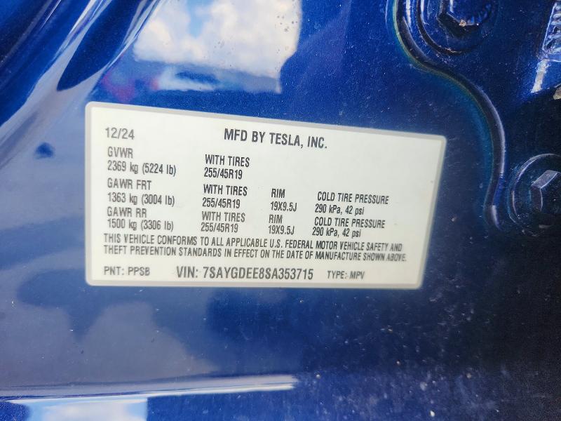 59319606 :رقم المزاد ، 7SAYGDEE8SA353715 vin ، 2025 Tesla Model Y مزاد بيع