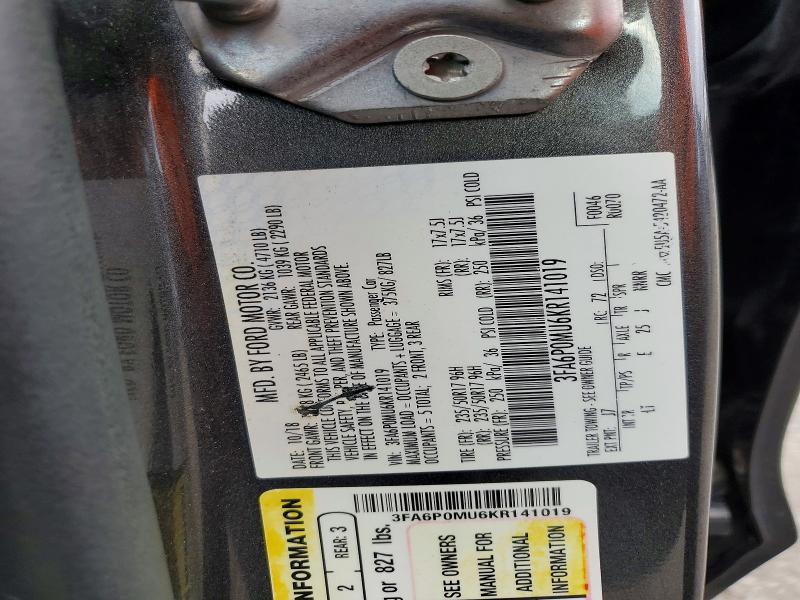 Aukcja sprzedaży 2019 Ford Fusion, vin: 3FA6P0MU6KR141019, numer aukcji: 62642286