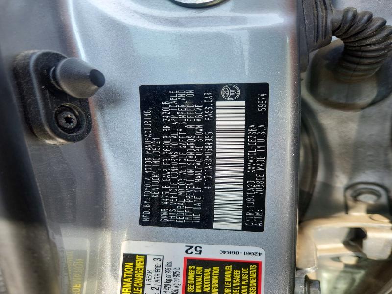 Продаж на аукціоні авто 2021 Toyota Camry, vin: 4T1G11AK3MU584955, номер лоту: 60564736
