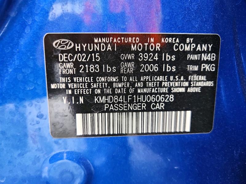 Aukcja sprzedaży 2017 Hyundai Elantra, vin: KMHD84LF1HU060628, numer aukcji: 59835586