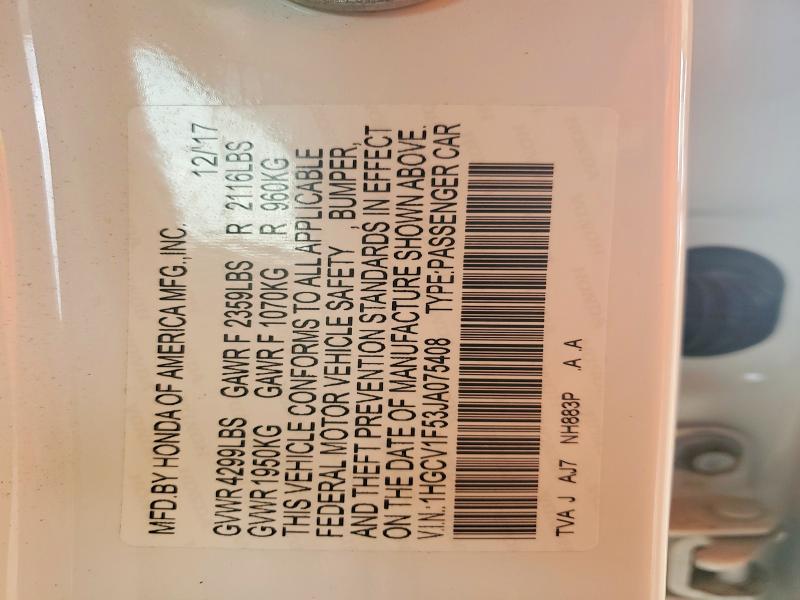 60785546 :رقم المزاد ، 1HGCV1F53JA075408 vin ، 2018 Honda Accord مزاد بيع