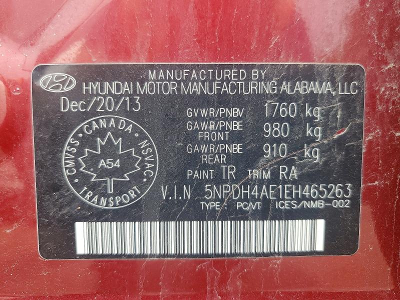 2014 Hyundai Elantra მანქანა იყიდება აუქციონზე, vin: 5NPDH4AE1EH465263, აუქციონის ნომერი: 61387416