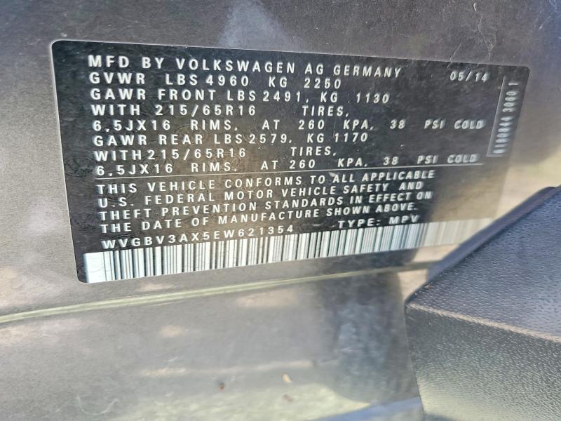Продажа на аукционе авто 2014 Volkswagen Tiguan, vin: WVGBV3AX5EW621354, номер лота: 62507726