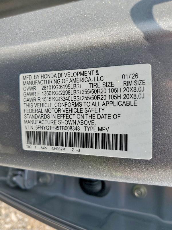 Продаж на аукціоні авто 2026 Honda Pilot, vin: 5FNYG1H95TB008348, номер лоту: 62810626