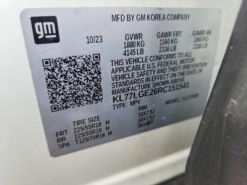 Aukcja sprzedaży 2024 Chevrolet Trax, vin: KL77LGE26RC151541, numer aukcji: 63181536