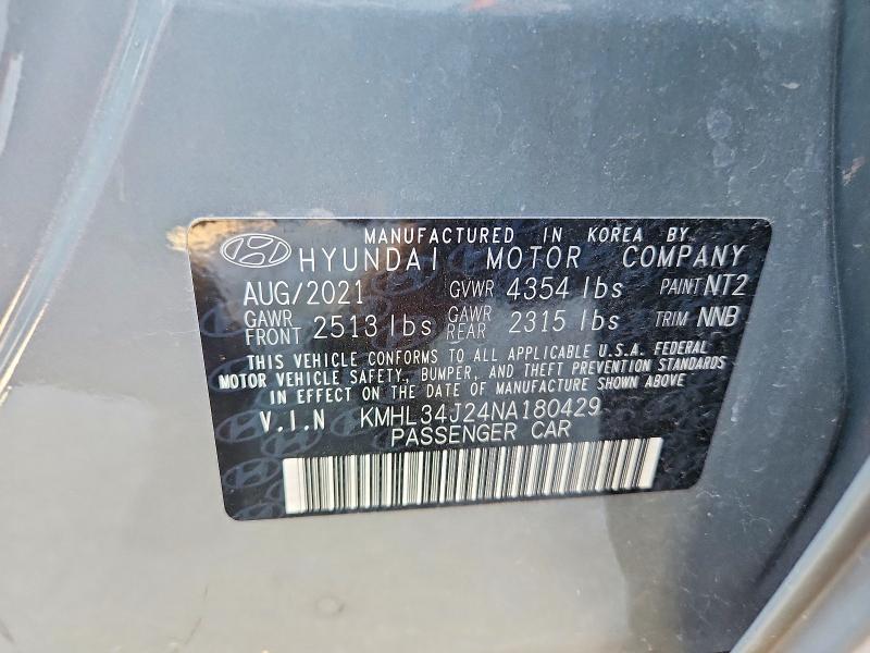 95587655 :رقم المزاد ، KMHL34J24NA180429 vin ، 2022 Hyundai Sonata مزاد بيع