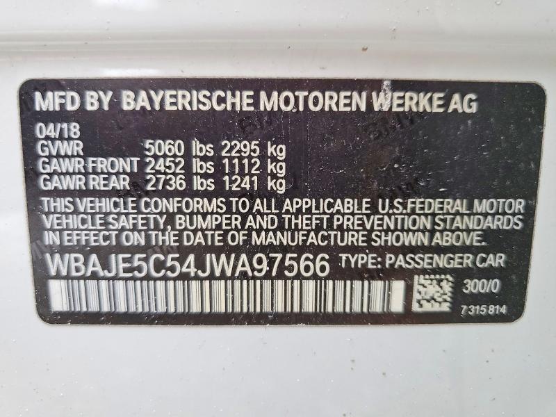 Продаж на аукціоні авто 2018 Bmw 540, vin: WBAJE5C54JWA97566, номер лоту: 61672086
