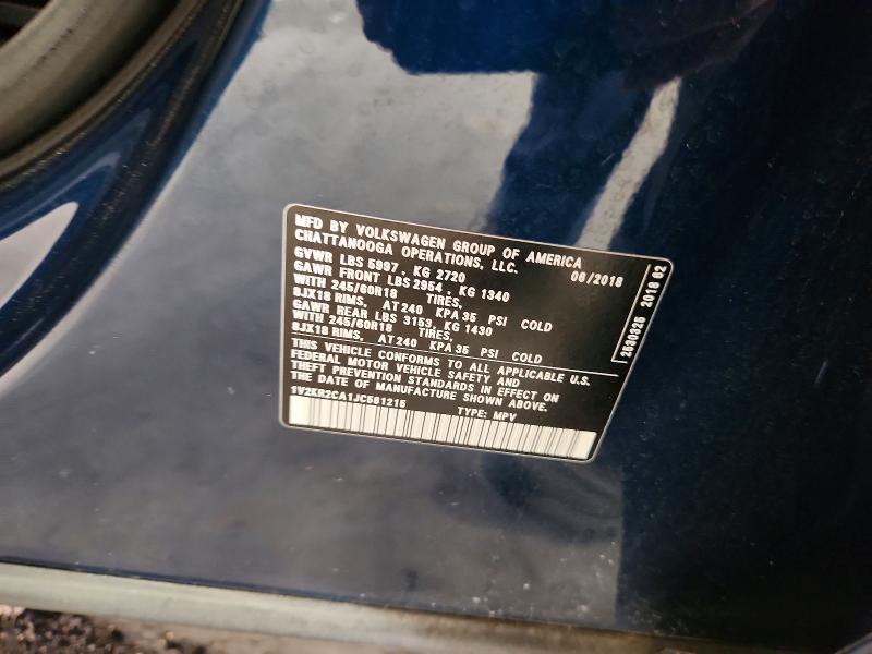 61361666 :رقم المزاد ، 1V2KR2CA1JC581215 vin ، 2018 Volkswagen Atlas مزاد بيع