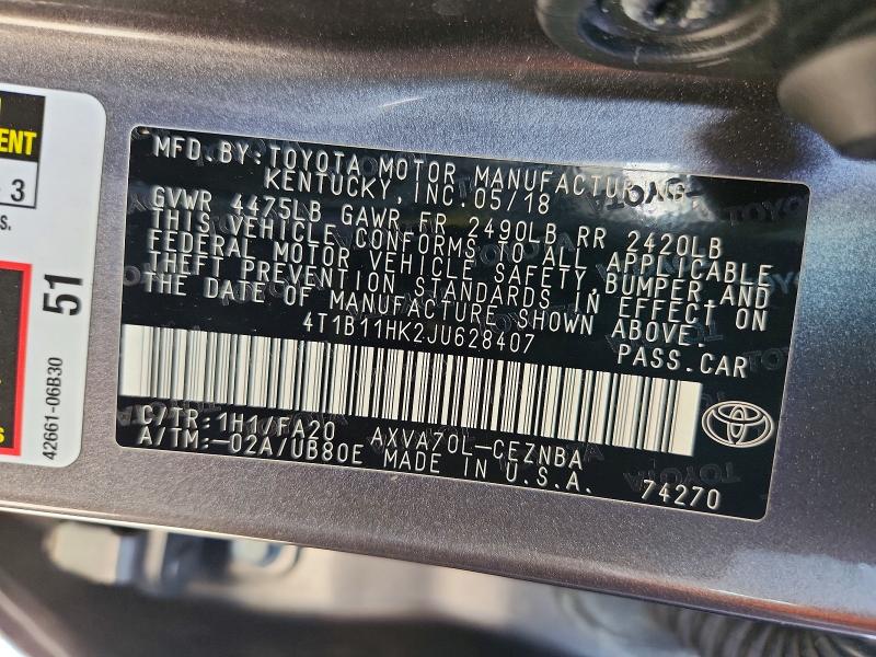 Aukcja sprzedaży 2018 Toyota Camry, vin: 4T1B11HK2JU628407, numer aukcji: 59852856