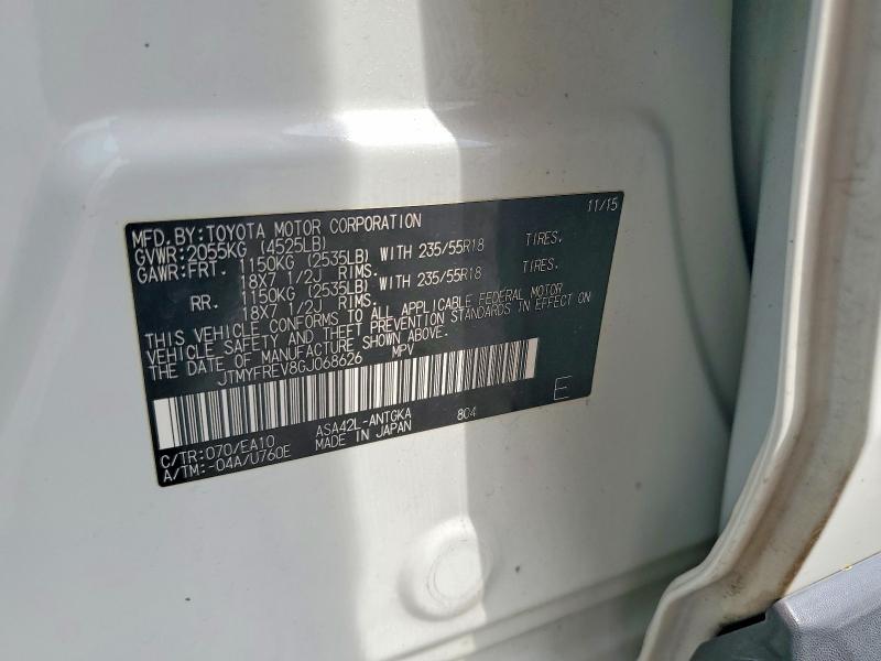 Aukcja sprzedaży 2016 Toyota Rav4, vin: JTMYFREV8GJ068626, numer aukcji: 63020586