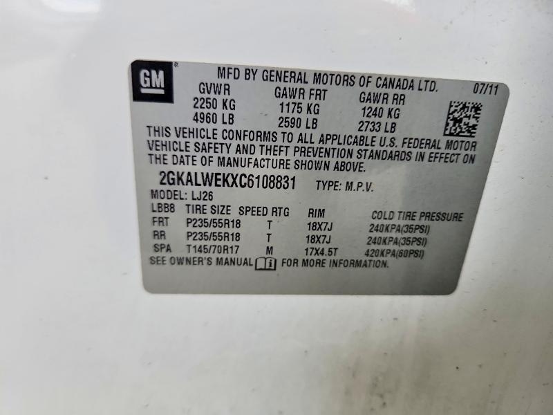 62406316 :رقم المزاد ، 2GKALWEKXC6108831 vin ، 2012 Gmc Terrain مزاد بيع