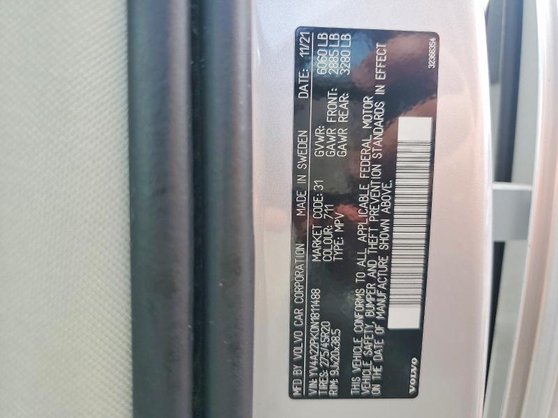 60558846 :رقم المزاد ، YV4A22PK0N1811488 vin ، 2022 Volvo Xc90 مزاد بيع