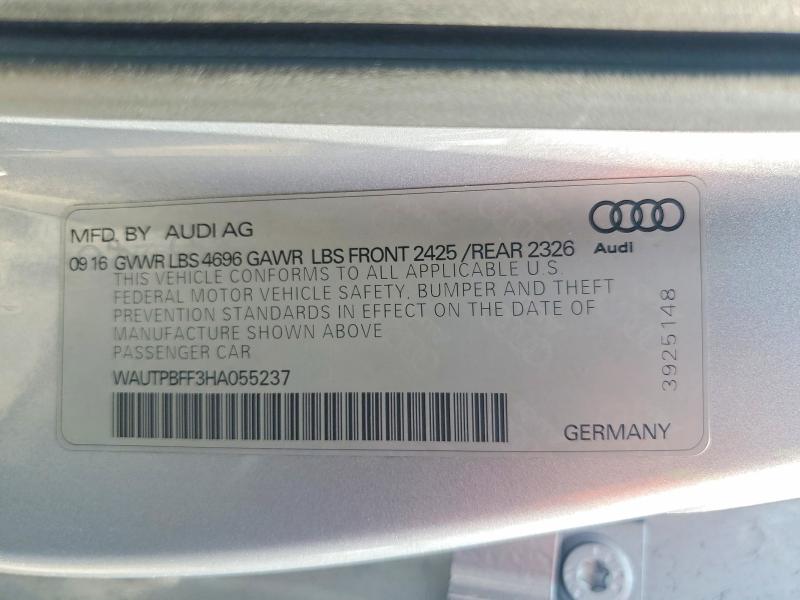 63313626 :رقم المزاد ، WAUTPBFF3HA055237 vin ، 2017 Audi A3 مزاد بيع