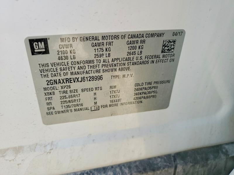 2018 Chevrolet Equinox მანქანა იყიდება აუქციონზე, vin: 2GNAXREVXJ6128996, აუქციონის ნომერი: 59545176