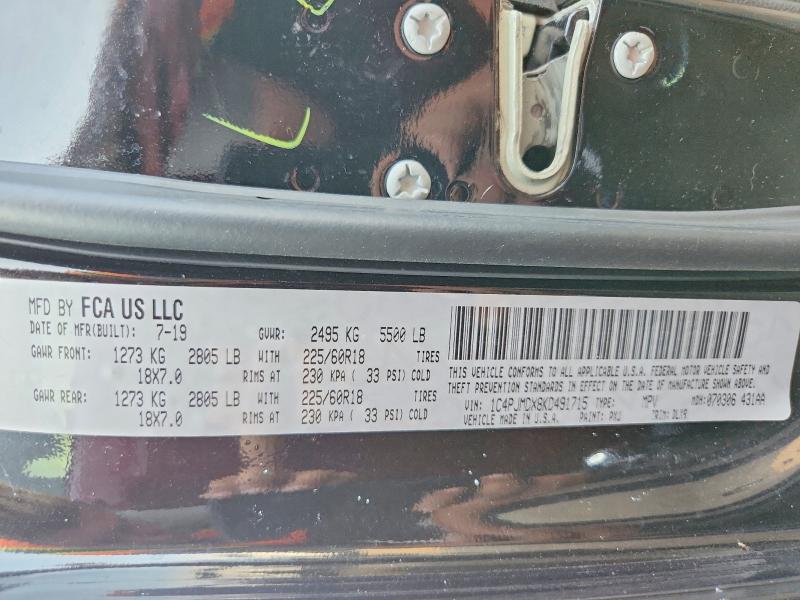 2019 Jeep Cherokee მანქანა იყიდება აუქციონზე, vin: 1C4PJMDX8KD491715, აუქციონის ნომერი: 60368286