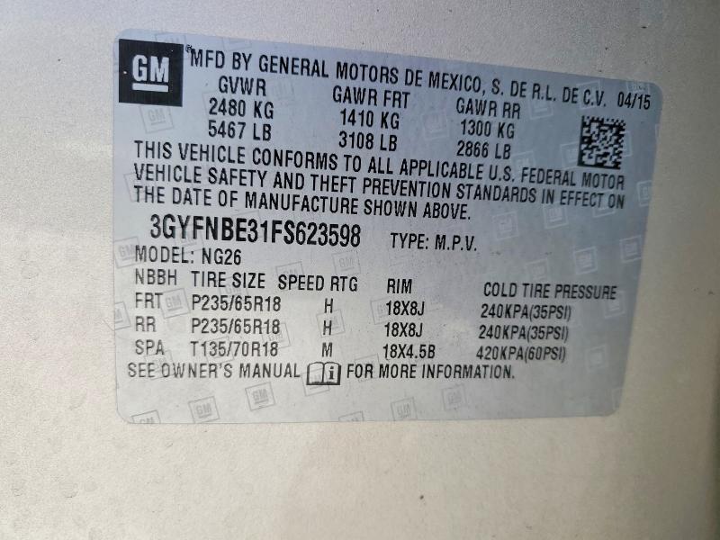 Продажа на аукционе авто 2015 Cadillac Srx, vin: 3GYFNBE31FS623598, номер лота: 62088396