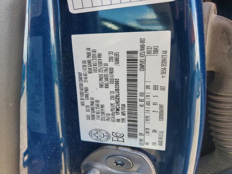 2020 Ford Escape მანქანა იყიდება აუქციონზე, vin: 1FMCU9DZ9LUB33993, აუქციონის ნომერი: 60320186