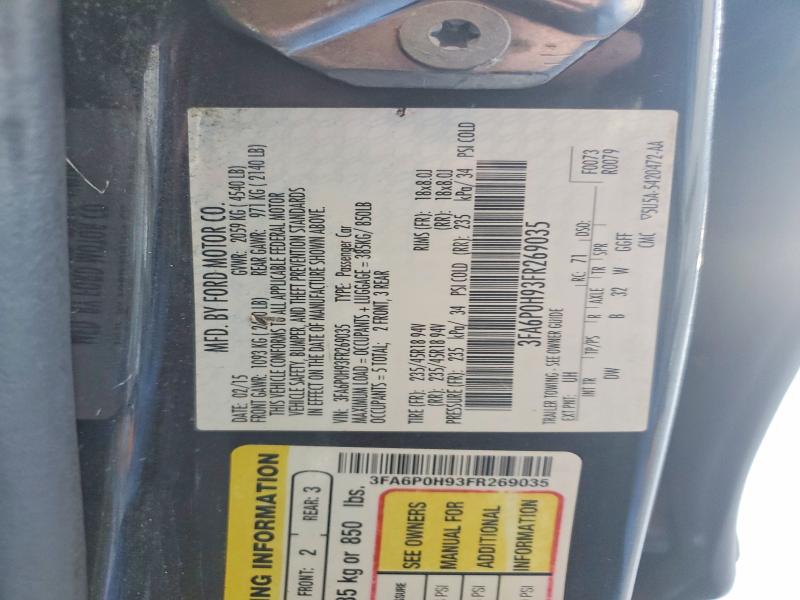 Продаж на аукціоні авто 2015 Ford Fusion, vin: 3FA6P0H93FR269035, номер лоту: 61657766