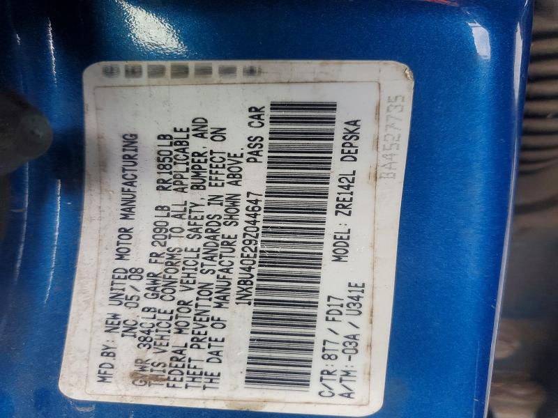 60920176 :رقم المزاد ، 1NXBU40E29Z044647 vin ، 2009 Toyota Corolla مزاد بيع