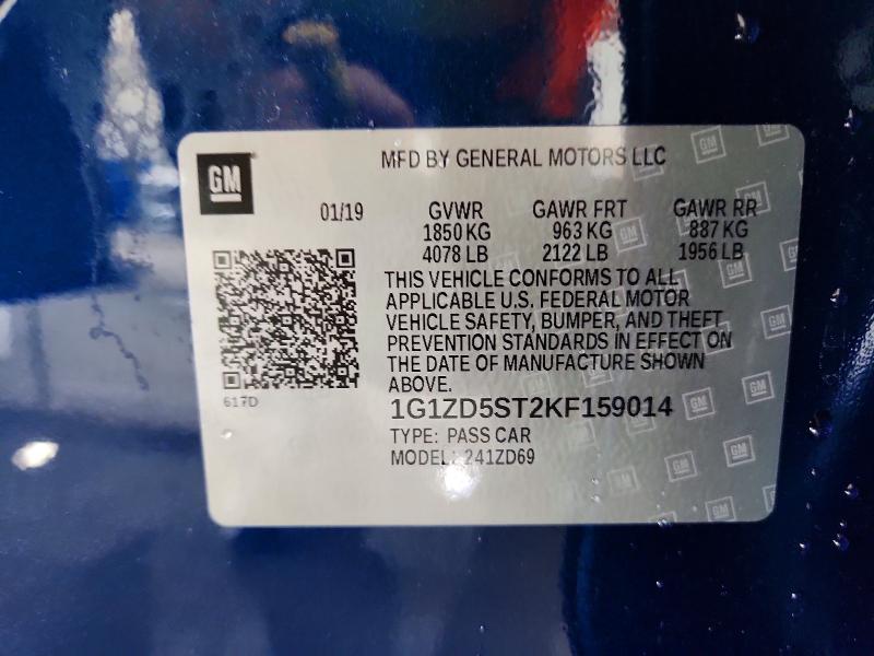 Продажа на аукционе авто 2019 Chevrolet Malibu, vin: 1G1ZD5ST2KF159014, номер лота: 61629646