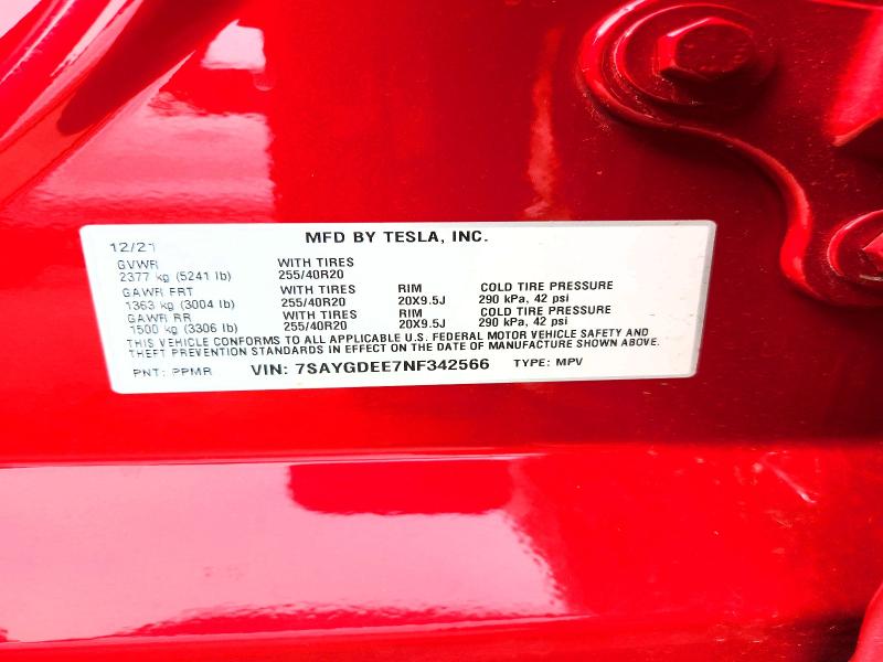 Продажа на аукционе авто 2022 Tesla Model Y, vin: 7SAYGDEE7NF342566, номер лота: 59725976