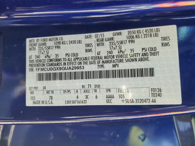 Aukcja sprzedaży 2016 Ford Escape, vin: 1FMCU0GX9GUA29953, numer aukcji: 62726886