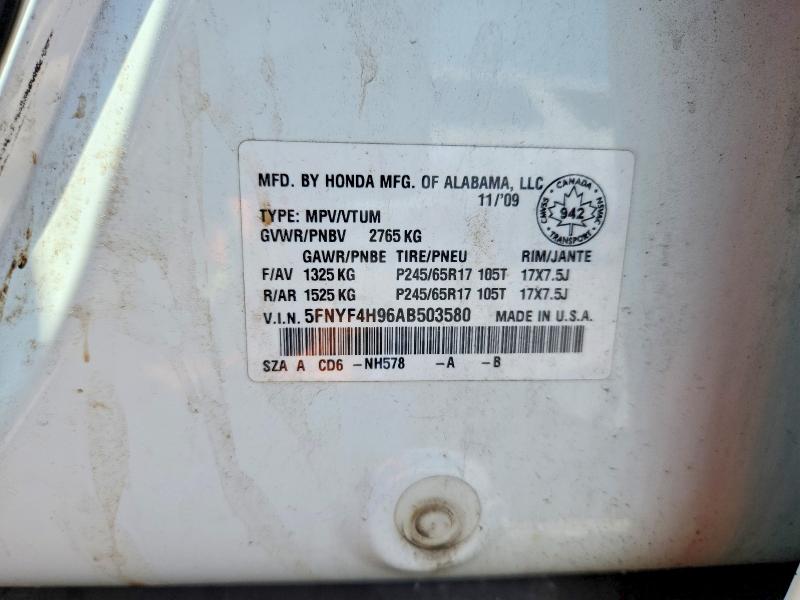 2010 Honda Pilot მანქანა იყიდება აუქციონზე, vin: 5FNYF4H96AB503580, აუქციონის ნომერი: 58530846