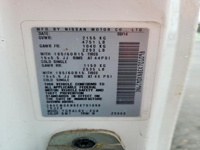 Aukcja sprzedaży 2014 Nissan Nv200, vin: 3N6CM0KN8EK701098, numer aukcji: 59608966