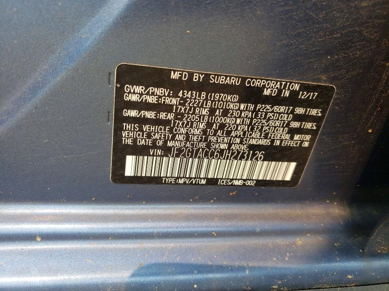 Продаж на аукціоні авто 2018 Subaru Crosstrek, vin: JF2GTACC6JH273126, номер лоту: 60251306