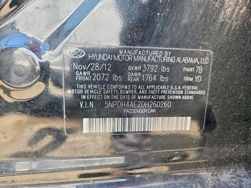 2013 Hyundai Elantra მანქანა იყიდება აუქციონზე, vin: 5NPDH4AE2DH260260, აუქციონის ნომერი: 61366496