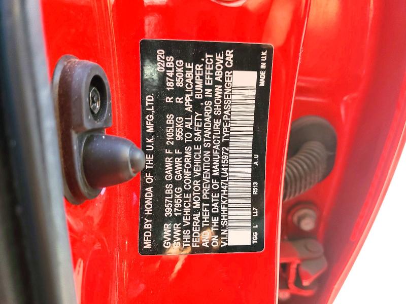 Aukcja sprzedaży 2020 Honda Civic, vin: SHHFK7H47LU415972, numer aukcji: 63373986