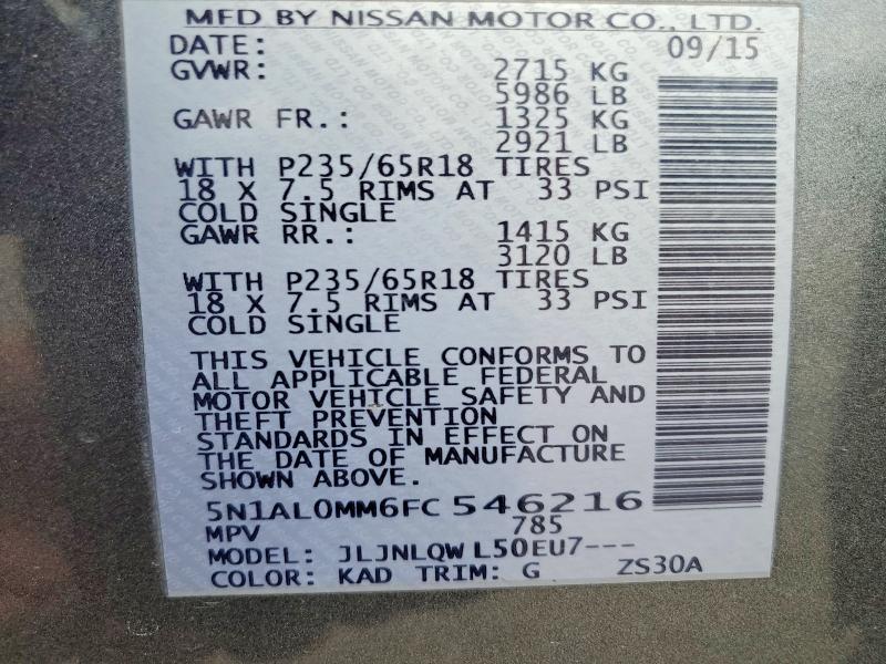 Aukcja sprzedaży 2015 Infiniti Qx60, vin: 5N1AL0MM6FC546216, numer aukcji: 63028546
