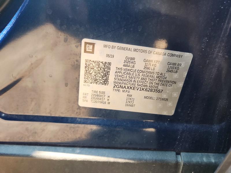62825056 :رقم المزاد ، 2GNAXKEV1K6283557 vin ، 2019 Chevrolet Equinox مزاد بيع