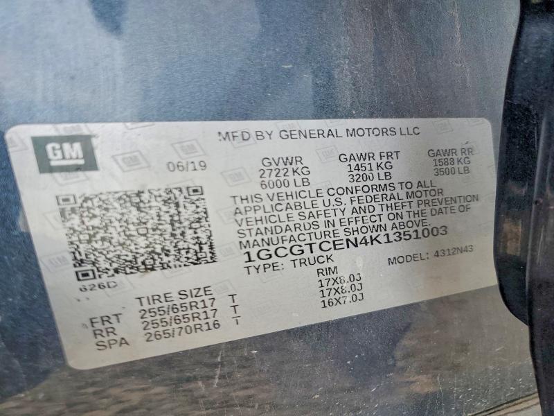 Aukcja sprzedaży 2019 Chevrolet Colorado, vin: 1GCGTCEN4K1351003, numer aukcji: 62328406