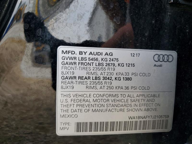 Продаж на аукціоні авто 2018 Audi Q5, vin: WA1BNAFY7J2105759, номер лоту: 60291836