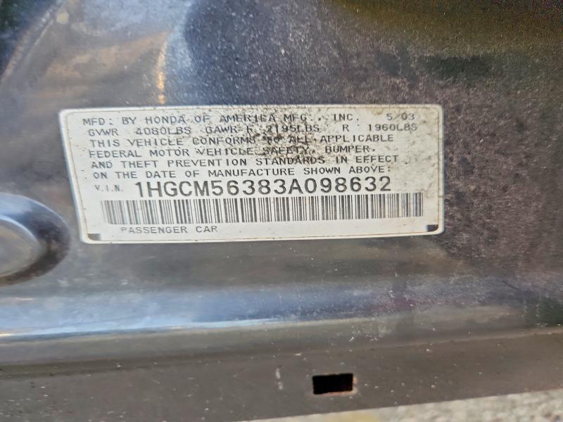 Aukcja sprzedaży 2003 Honda Accord, vin: 1HGCM56383A098632, numer aukcji: 60229686