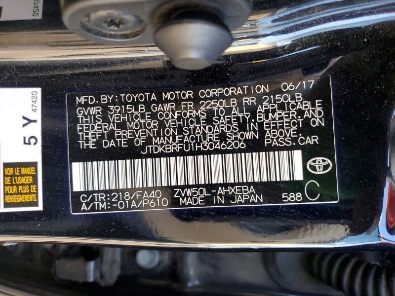 Aukcja sprzedaży 2017 Toyota Prius, vin: JTDKBRFU1H3046206, numer aukcji: 60704736