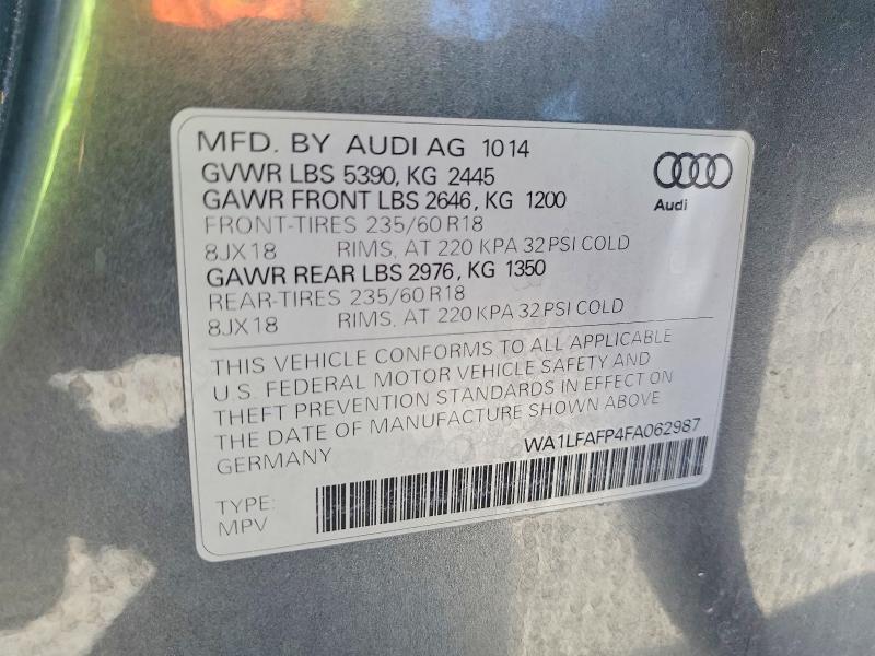 Продажа на аукционе авто 2015 Audi Q5, vin: WA1LFAFP4FA062987, номер лота: 60720556