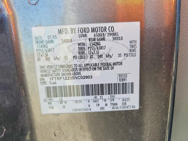 Aukcja sprzedaży 2005 Ford F150, vin: 1FTRF12235NC02903, numer aukcji: 60274716