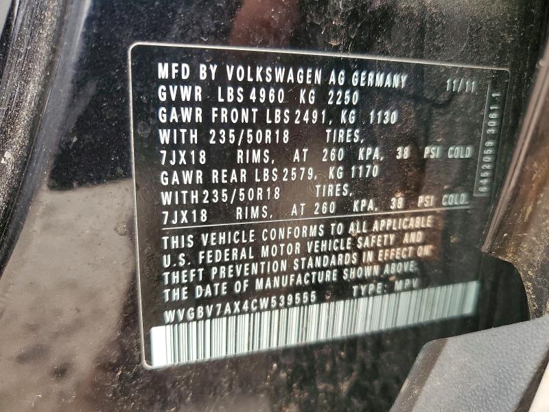 Aukcja sprzedaży 2012 Volkswagen Tiguan, vin: WVGBV7AX4CW539555, numer aukcji: 61230406
