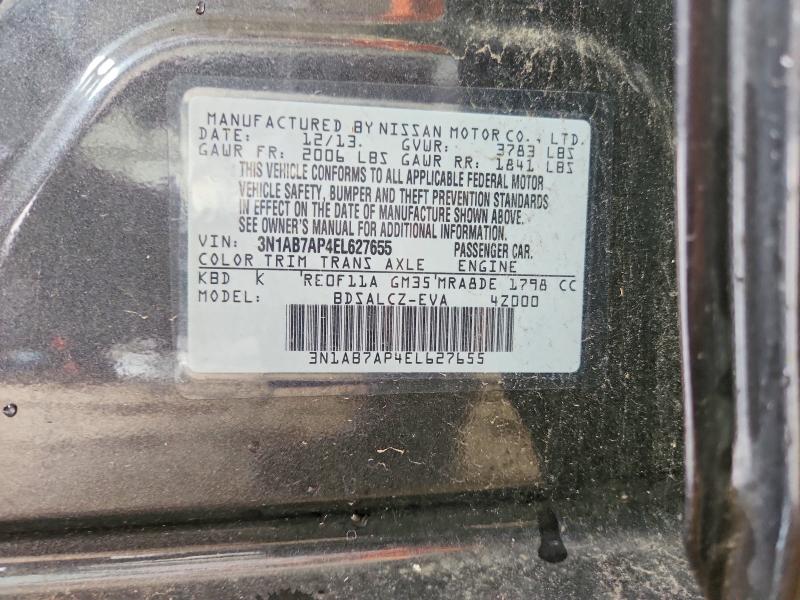 62863836 :رقم المزاد ، 3N1AB7AP4EL627655 vin ، 2014 Nissan Sentra مزاد بيع