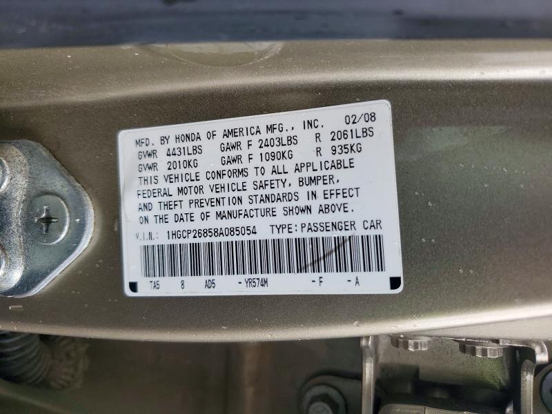 2008 Honda Accord მანქანა იყიდება აუქციონზე, vin: 1HGCP26858A085054, აუქციონის ნომერი: 61784356