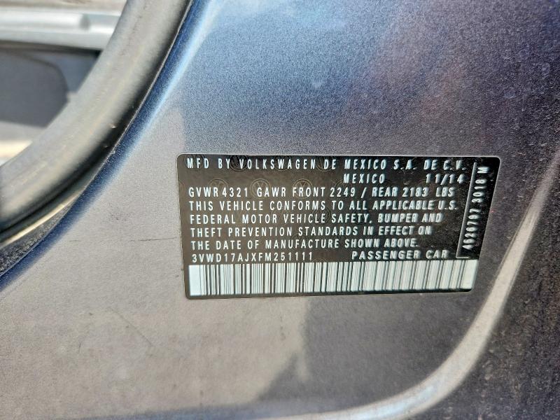 60715436 :رقم المزاد ، 3VWD17AJXFM251111 vin ، 2015 Volkswagen Jetta مزاد بيع